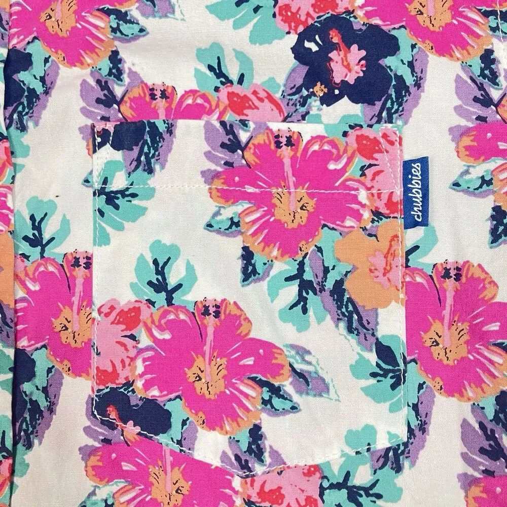 Chubbies Tropical‎ Floral Shirt Mens M Pink Hawaiian Resort Beach Button Up